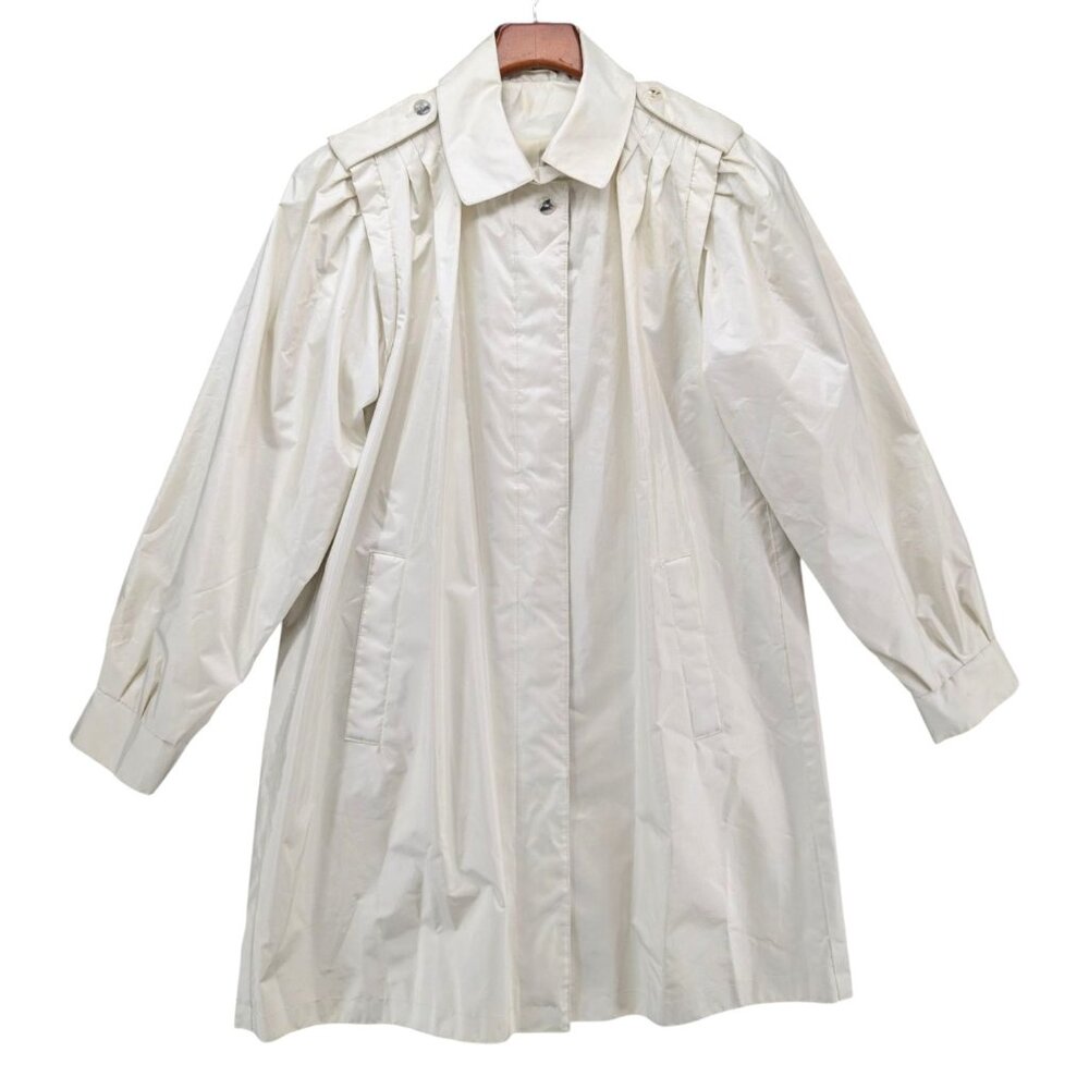 Vtg Misty Weather Rain Coat Womens Cream Mid Length Long Sleeve Pleated Size 5/6